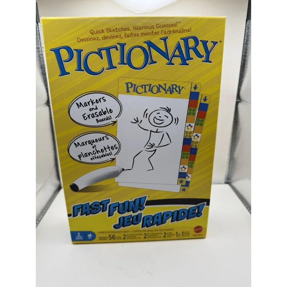 Mattel Pictionary Fast Fun Board Game Dry Erase, 2+ Players, Age 8+ (2021)